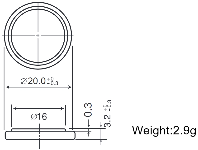 CR2032 Dimensions
